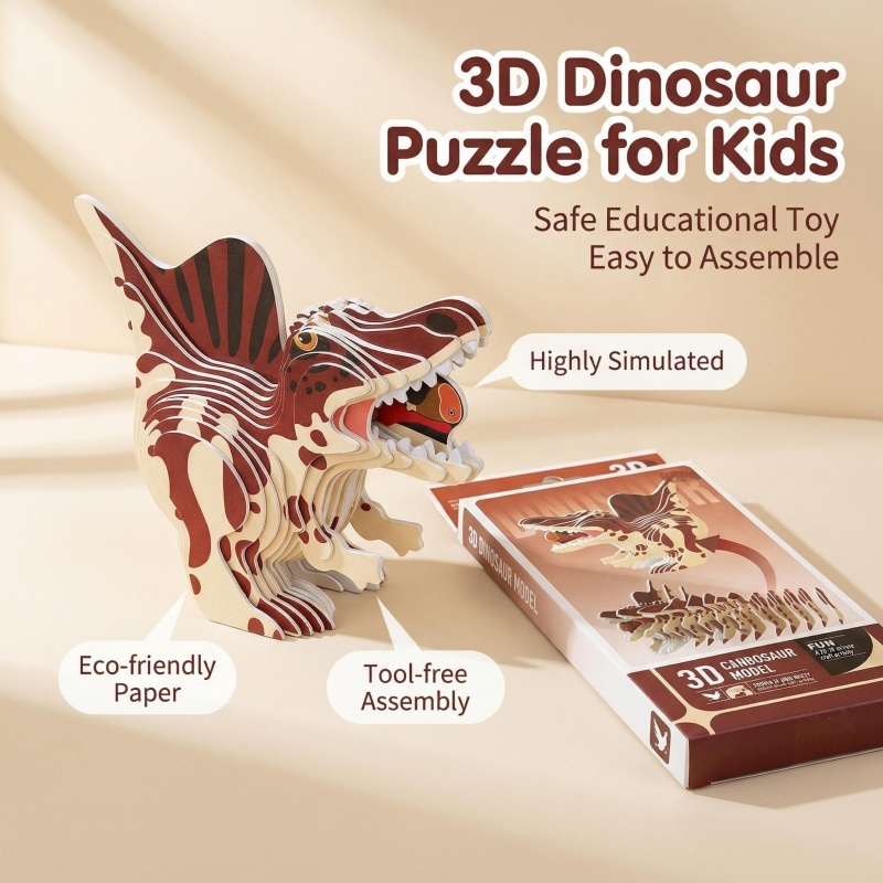 4PCS 3D Dinosaur Puzzle Set -  - Dinosaur Figurine Set ulasan dan harga